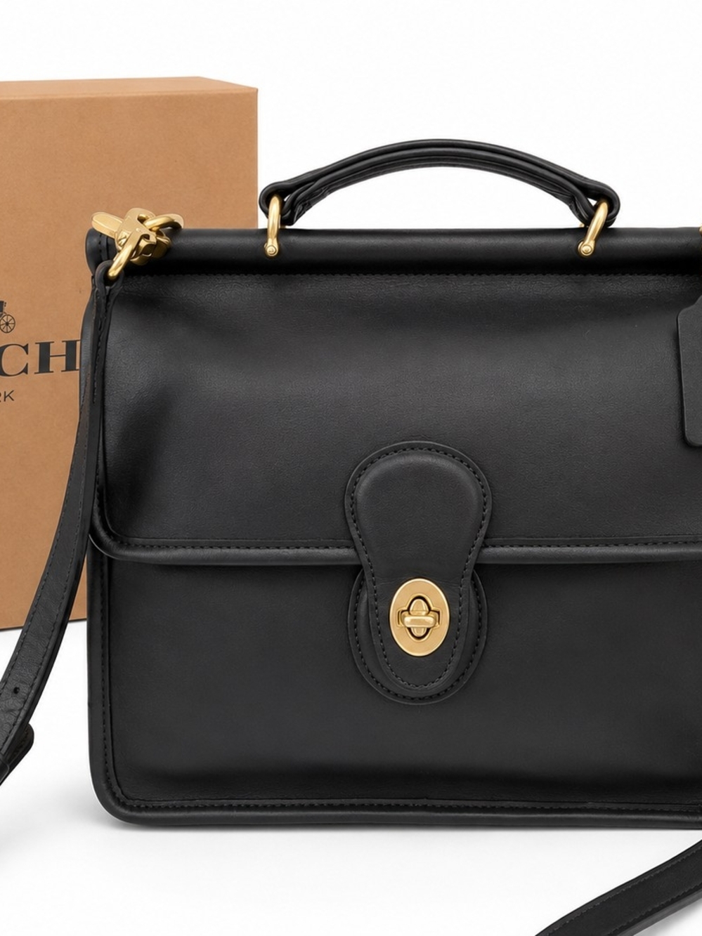 *****SOLD***** Coach Black Leather Turnlock Satchel - Picture 6 of 16